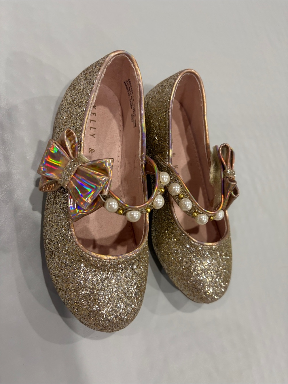 Kelly & Katie Glitter Gold Pearl-Trim Mary Janes